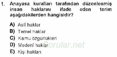 Temel İnsan Hakları Bilgisi 1 2013 - 2014 Dönem Sonu Sınavı 1.Soru