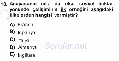 Temel İnsan Hakları Bilgisi 1 2013 - 2014 Dönem Sonu Sınavı 10.Soru