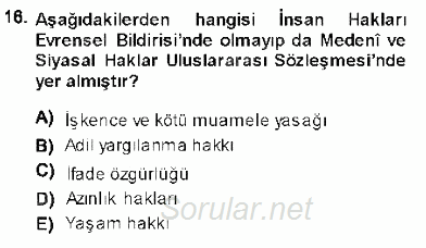 Temel İnsan Hakları Bilgisi 1 2013 - 2014 Dönem Sonu Sınavı 16.Soru