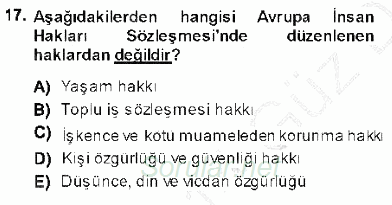 Temel İnsan Hakları Bilgisi 1 2013 - 2014 Dönem Sonu Sınavı 17.Soru