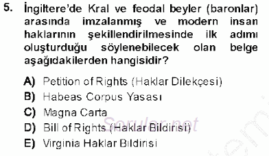 Temel İnsan Hakları Bilgisi 1 2013 - 2014 Dönem Sonu Sınavı 5.Soru