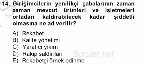 Yönetim Bilimi 2 2012 - 2013 Dönem Sonu Sınavı 14.Soru