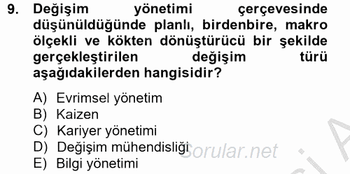 Yönetim Bilimi 2 2012 - 2013 Dönem Sonu Sınavı 9.Soru