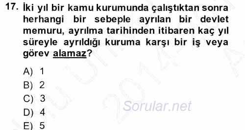 Kamu Personel Hukuku 2014 - 2015 Ara Sınavı 17.Soru