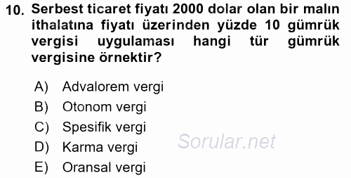 Uluslararası İktisat Politikası 2016 - 2017 Ara Sınavı 10.Soru