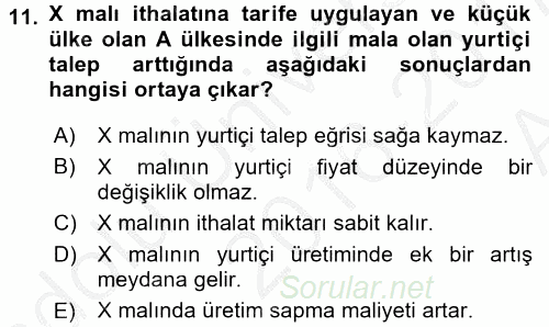Uluslararası İktisat Politikası 2016 - 2017 Ara Sınavı 11.Soru