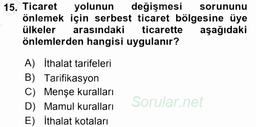 Uluslararası İktisat Politikası 2016 - 2017 Ara Sınavı 15.Soru