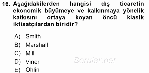 Uluslararası İktisat Politikası 2016 - 2017 Ara Sınavı 16.Soru