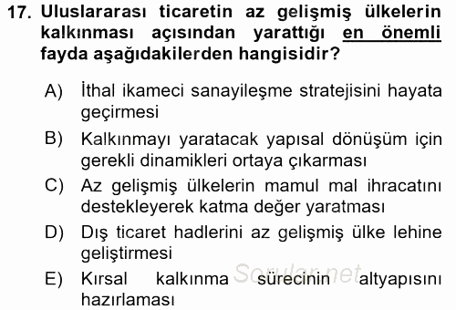 Uluslararası İktisat Politikası 2016 - 2017 Ara Sınavı 17.Soru
