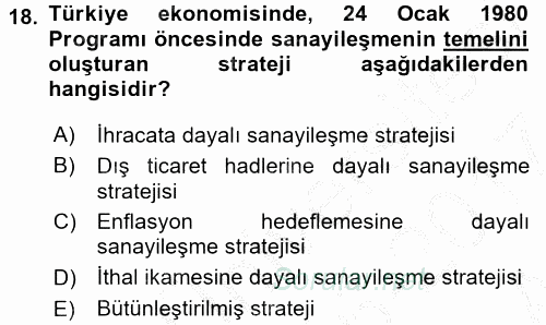 Uluslararası İktisat Politikası 2016 - 2017 Ara Sınavı 18.Soru