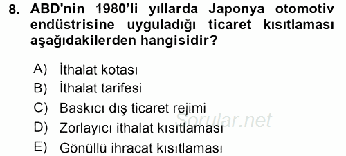 Uluslararası İktisat Politikası 2016 - 2017 Ara Sınavı 8.Soru