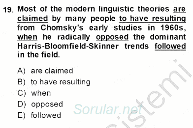 Bağlamsal Dilbilgisi 4 2014 - 2015 Ara Sınavı 19.Soru