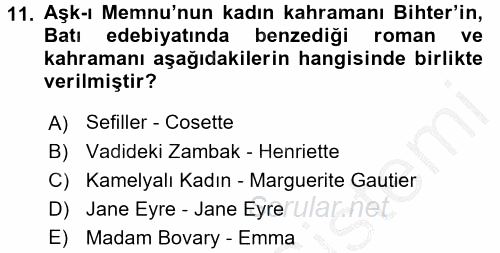 II. Abdülhamit Dönemi Türk Edebiyatı 2016 - 2017 3 Ders Sınavı 11.Soru