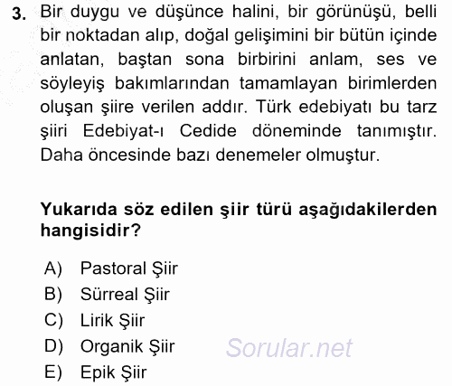 II. Abdülhamit Dönemi Türk Edebiyatı 2016 - 2017 3 Ders Sınavı 3.Soru