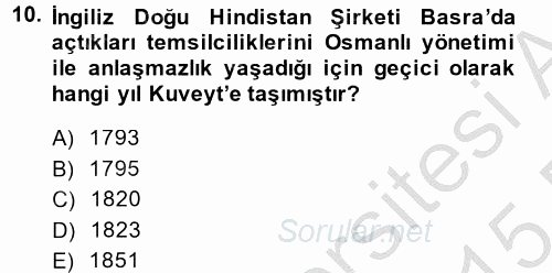 Modern Ortadoğu Tarihi 2014 - 2015 Dönem Sonu Sınavı 10.Soru