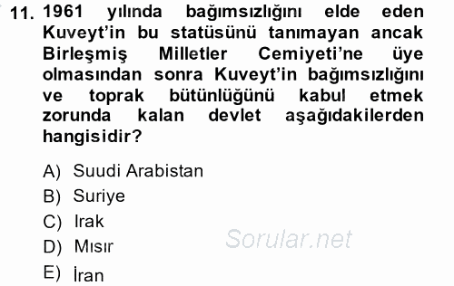 Modern Ortadoğu Tarihi 2014 - 2015 Dönem Sonu Sınavı 11.Soru