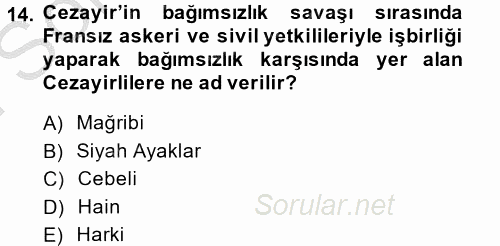 Modern Ortadoğu Tarihi 2014 - 2015 Dönem Sonu Sınavı 14.Soru