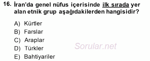 Modern Ortadoğu Tarihi 2014 - 2015 Dönem Sonu Sınavı 16.Soru