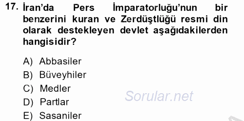 Modern Ortadoğu Tarihi 2014 - 2015 Dönem Sonu Sınavı 17.Soru