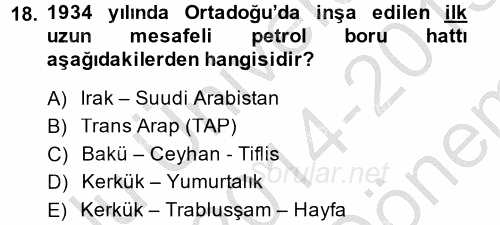 Modern Ortadoğu Tarihi 2014 - 2015 Dönem Sonu Sınavı 18.Soru
