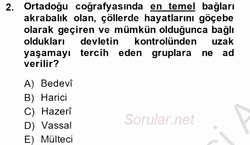 Modern Ortadoğu Tarihi 2014 - 2015 Dönem Sonu Sınavı 2.Soru