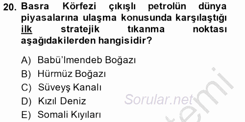 Modern Ortadoğu Tarihi 2014 - 2015 Dönem Sonu Sınavı 20.Soru
