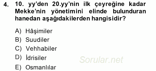 Modern Ortadoğu Tarihi 2014 - 2015 Dönem Sonu Sınavı 4.Soru