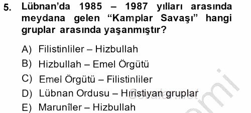 Modern Ortadoğu Tarihi 2014 - 2015 Dönem Sonu Sınavı 5.Soru