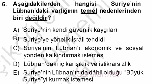 Modern Ortadoğu Tarihi 2014 - 2015 Dönem Sonu Sınavı 6.Soru