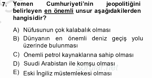 Modern Ortadoğu Tarihi 2014 - 2015 Dönem Sonu Sınavı 7.Soru