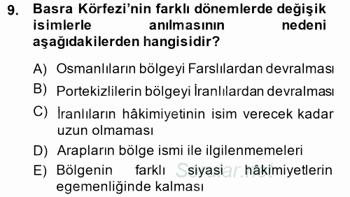 Modern Ortadoğu Tarihi 2014 - 2015 Dönem Sonu Sınavı 9.Soru