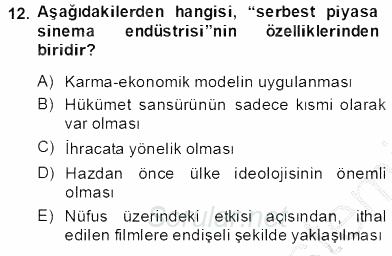 Medya Ekonomisi ve İşletmeciliği 2013 - 2014 Tek Ders Sınavı 12.Soru