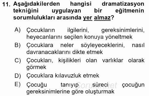 Okulöncesinde Drama 2016 - 2017 3 Ders Sınavı 11.Soru