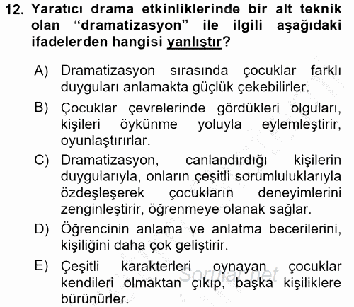 Okulöncesinde Drama 2016 - 2017 3 Ders Sınavı 12.Soru