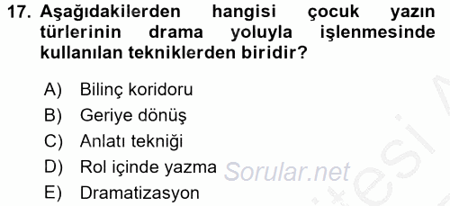 Okulöncesinde Drama 2016 - 2017 3 Ders Sınavı 17.Soru