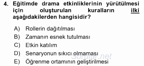 Okulöncesinde Drama 2016 - 2017 3 Ders Sınavı 4.Soru