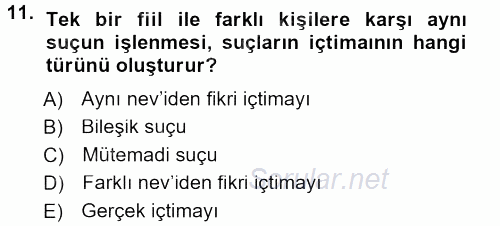 Ceza Hukukuna Giriş 2012 - 2013 Dönem Sonu Sınavı 11.Soru