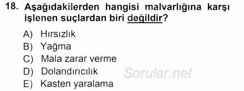 Ceza Hukukuna Giriş 2012 - 2013 Dönem Sonu Sınavı 18.Soru