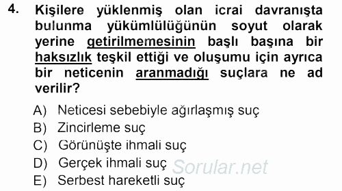 Ceza Hukukuna Giriş 2012 - 2013 Dönem Sonu Sınavı 4.Soru