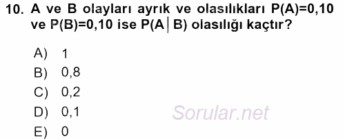 İstatistik 1 2016 - 2017 3 Ders Sınavı 10.Soru