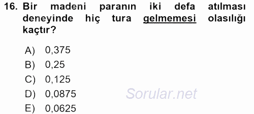 İstatistik 1 2016 - 2017 3 Ders Sınavı 16.Soru