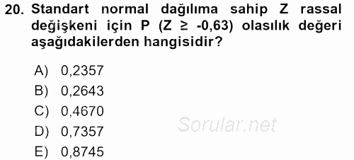 İstatistik 1 2016 - 2017 3 Ders Sınavı 20.Soru