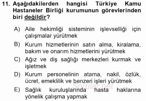Sosyal Hizmet Mevzuatı 2015 - 2016 Dönem Sonu Sınavı 11.Soru