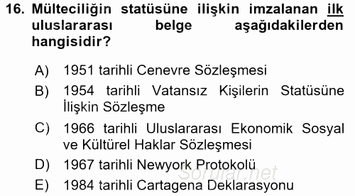 Sosyal Hizmet Mevzuatı 2015 - 2016 Dönem Sonu Sınavı 16.Soru