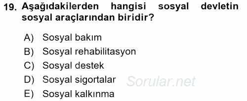 Sosyal Hizmet Mevzuatı 2015 - 2016 Dönem Sonu Sınavı 19.Soru