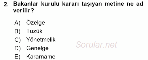 Sosyal Hizmet Mevzuatı 2015 - 2016 Dönem Sonu Sınavı 2.Soru