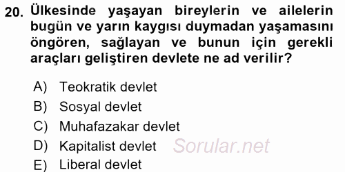 Sosyal Hizmet Mevzuatı 2015 - 2016 Dönem Sonu Sınavı 20.Soru