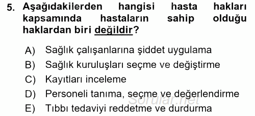 Sosyal Hizmet Mevzuatı 2015 - 2016 Dönem Sonu Sınavı 5.Soru