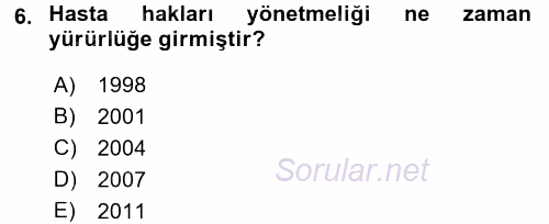 Sosyal Hizmet Mevzuatı 2015 - 2016 Dönem Sonu Sınavı 6.Soru