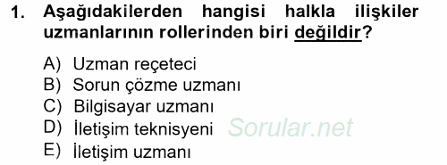 Halkla İlişkiler Yazarlığı 2014 - 2015 Dönem Sonu Sınavı 1.Soru